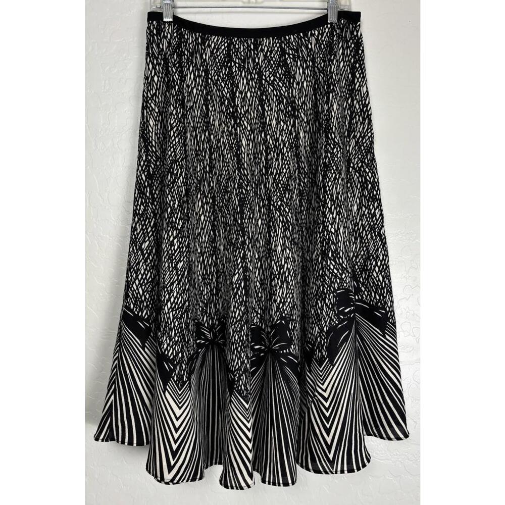 Due Per Due Silk Midi Skirt Black White Abstract Bow Chevron Print Size 8 1912